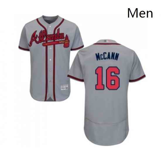 Mens Atlanta Braves 16 Brian McCann Grey Road Flex Base Authentic Collection Baseball Jersey